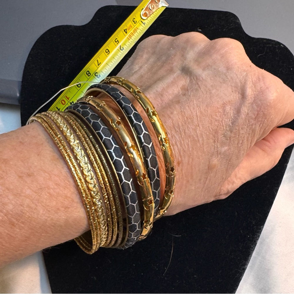 Gold and Black Stacked Bangle Bracelet Set